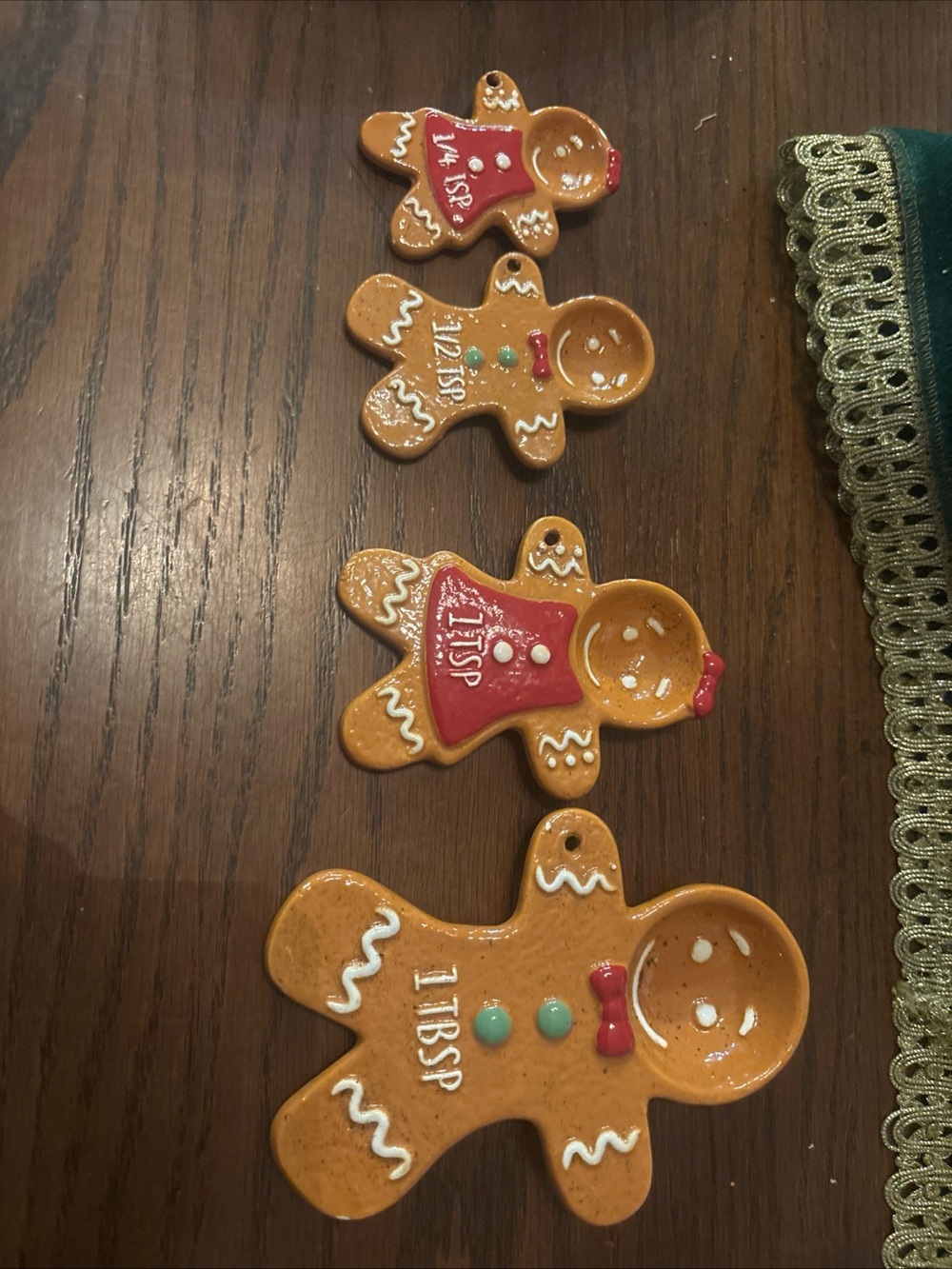 Ceramic Gingerbread Measuring Spoon Ornaments Set of 4 Christmas Kitchen Decor